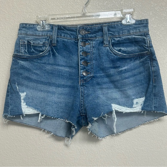KUT The Kloth Jane Distressed Denim Shorts Women’s 4 Button Fly Raw Hem - Picture 1 of 7